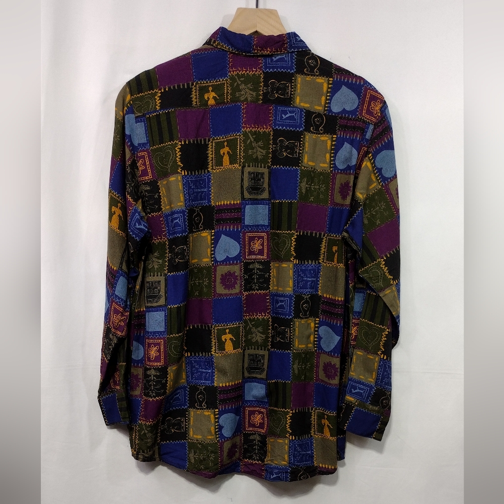 Vintage Ruff Hewn Patchwork Button Shirt Womens L Multicolor Artsy Retro Boho - Picture 5 of 7